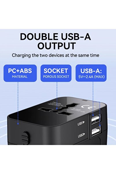 OEM Adaptor și încărcător universal de călătorie, compatibil cu UE/SUA/Marea Britanie, 2 porturi USB-A, 24W, ABS/PC durabil