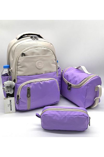 ms mixxstore Water Resistant Fabric Foil Backpack School Bag with Lunchbox and Pen Holder Set of 3