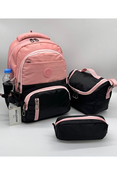 ms mixxstore Water Resistant Fabric Foil Backpack School Bag with Lunchbox and Pen Holder Set of 3
