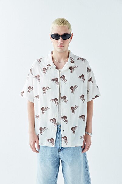 VAMOSCLO Оверсайз сорочка з коротким рукавом та візерунком, екрю