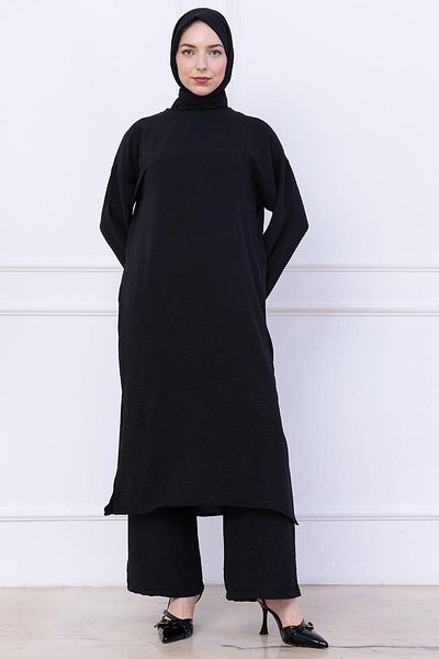 hafsamina Ayrobin Suit with Long Tunic Black Hm2770