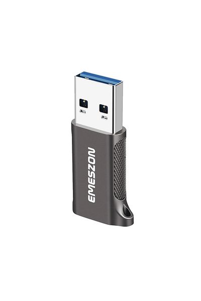 EMESZON Type-C cable adapter, EMESZON®, Converts OTG USB-C to USB 3, data transfer 10 Gbps, zinc alloy, gray