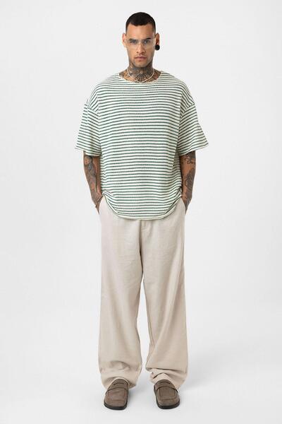 VAMOSCLO Striped Oversize Knitwear T-Shirt