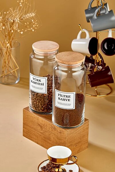 Reyok Home 2-Piece Wooden Lid Filter Coffee & Turkish Coffee Storage Container 1300 Ml Glass Jar