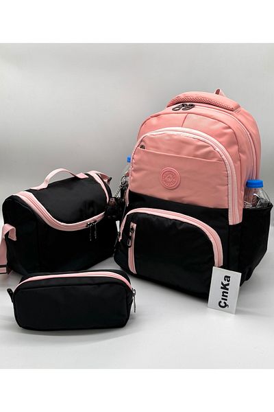 Çınka Bags Waterproof Fabric Foil Backpack with Lunch Box and Pen Holder Primary School Bag Set of 3