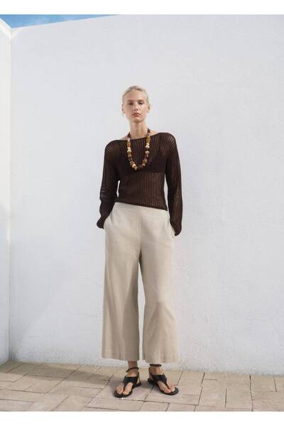 MANGO Woman Κοντό παντελόνι από λινό μείγμα