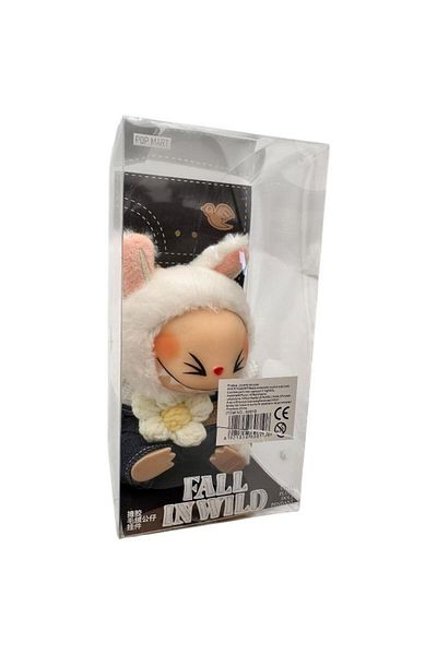 BaoBao Plus Labubu White 15cm – Fall in Wild – Collectible Figure with Fur Coat and Denim Overalls, BaoBao