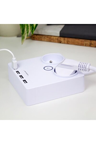 OEM Prelungitor multifuncțional 6 în 1, 2 prize, 4 porturi USB-A, 230V, cablu 1,5m, buton ON/OFF, supratensiune