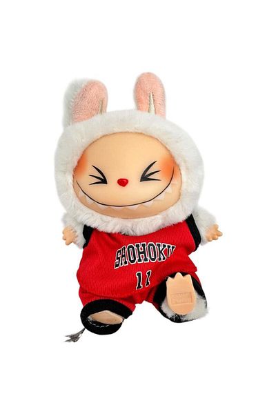 BaoBao White Labubu Plush 15cm – Fall in Wild – Collectible in Box with Fur Coat and Red T-shirt, BaoBao