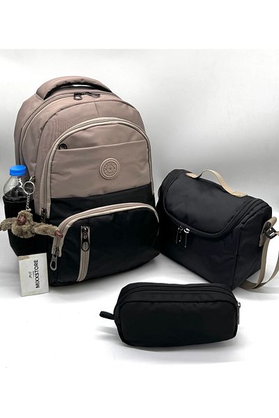 ms mixxstore Water Resistant Fabric Foil Backpack School Bag with Lunchbox and Pen Holder Set of 3