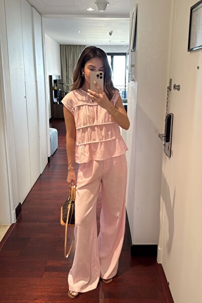 JaMolls Drawstring Pinterest Model Zero Sleeve Design Blouse Wide Leg Palazzo...