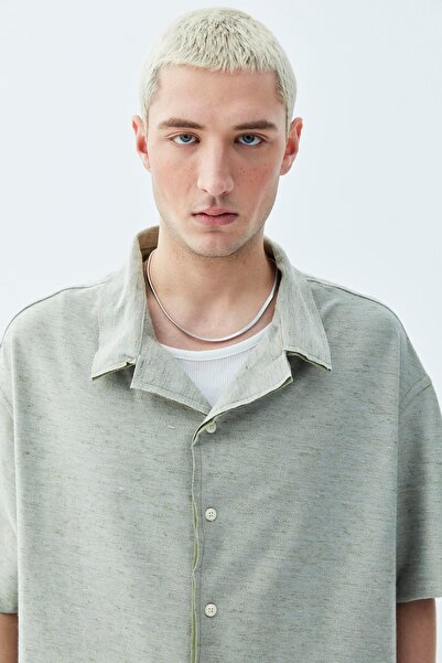 VAMOSCLO oversized Λινό πουκάμισο Χακί