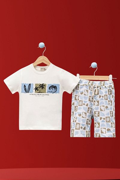 Baby s Breath Flower Boy's Summer Vacation Fashion Tropical Print T-Shirt Shorts Bottom Top Baby Set