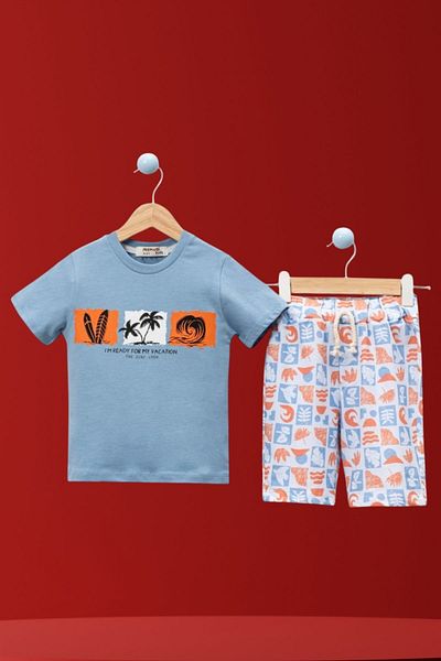 Baby s Breath Flower Boy's Summer Vacation Fashion Tropical Print T-Shirt Shorts Bottom Top Baby Set