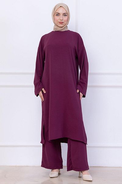 hafsamina Ayrobin Suit with Long Tunic Plum Hm2770