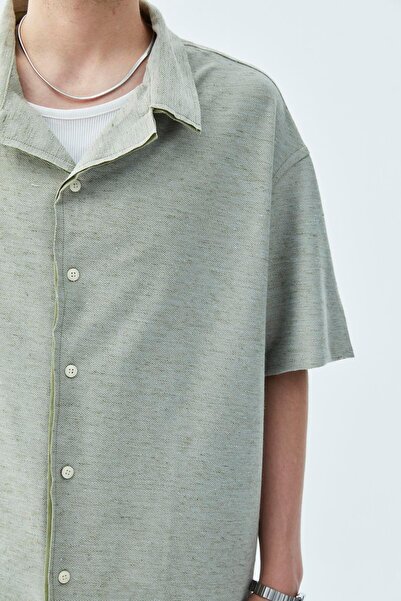 VAMOSCLO oversized Λινό πουκάμισο Χακί