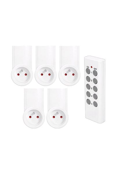 OEM Set of 5 Sockets with Remote Control, Range 30m, 2300W, Frequency 433.92MHz, Grounding, White