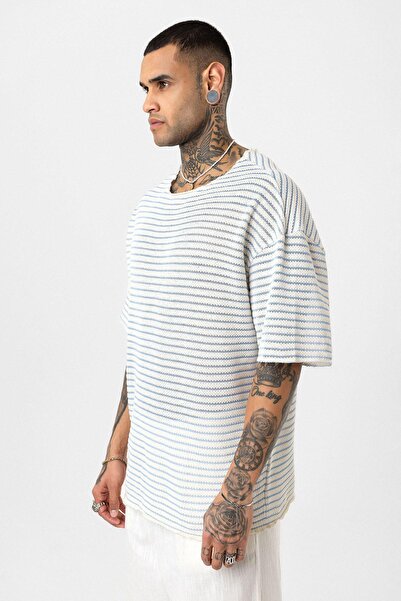 VAMOSCLO Ριγέ oversized Πλεκτό Μπλουζάκι Baby Blue