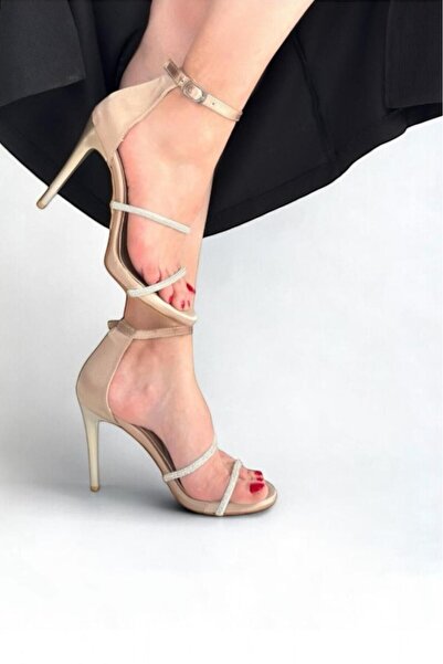 Melissa Boutique Women's Mink Satin Shiny Stone Tape Detailed Evening Dress Shoes