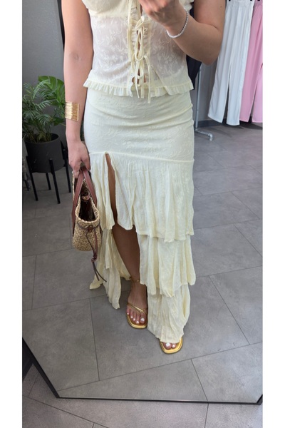 YOUR NAME Önden Yırtmaç Detaylı Fırfırlı Tül Etek