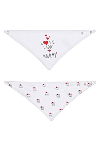 OEM White Cotton Scarf Bibs Love Daddy+Mummy - 2 pcs