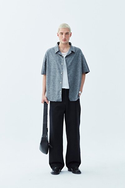 VAMOSCLO Oversize Keten Gömlek Siyah