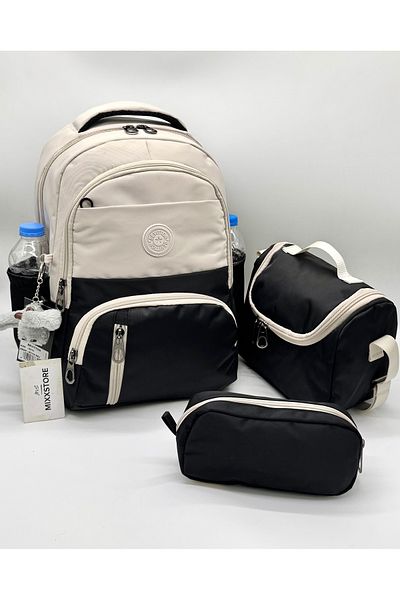 ms mixxstore Water Resistant Fabric Foil Backpack School Bag with Lunchbox and Pen Holder Set of 3