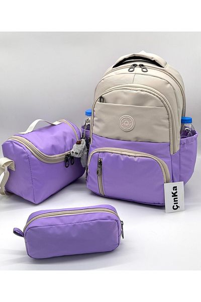 Çınka Bags Waterproof Fabric Foil Backpack with Lunch Box and Pen Holder Primary School Bag Set of 3