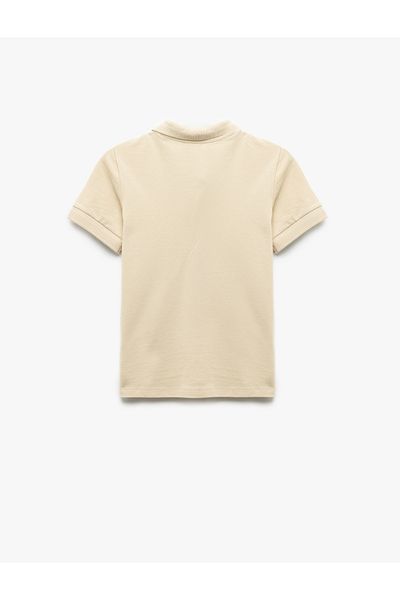 Koton KT - Tricou cu mânecă scurtă cu guler polo din bumbac cu fermoar
