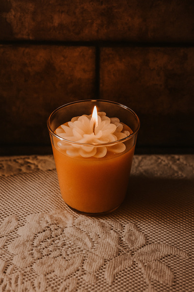 Handmade Cam bardakta dekoratif, el yapımı çiçek desenli aromaterapi mum