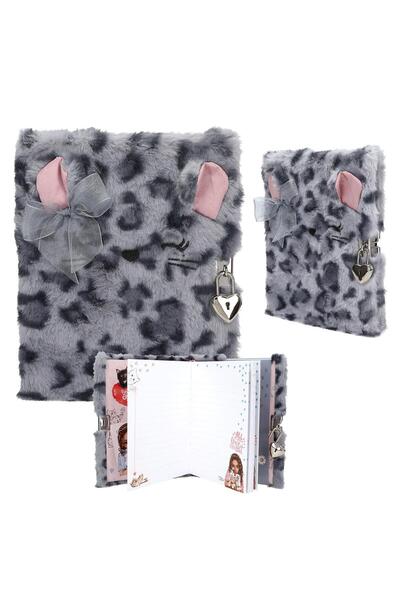 Top Model Kilitli Günlük Gri Peluş Kedi