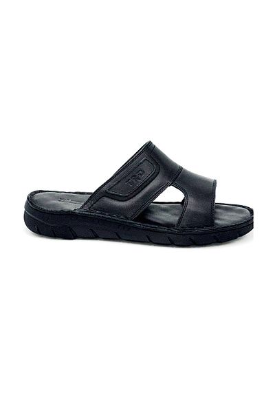 KİNDEP Kindep Tardelli Genuine Leather Poly Light Sole Daily Men's Slippers Black
