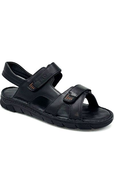 KİNDEP Kindep Tardelli Genuine Leather Casual Men's Sandals Black