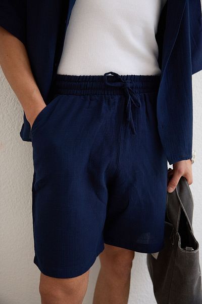 Livio Ferri Xar Men's Oversize Muslin Shorts Shirt Suit 100% Cotton Soft Feel