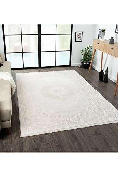Karmen Halı Truva 8342 Krem Halı Bej Detaylı Kalın Akrilik Tozuaz Modern Klasik Salon Halısı Koridor