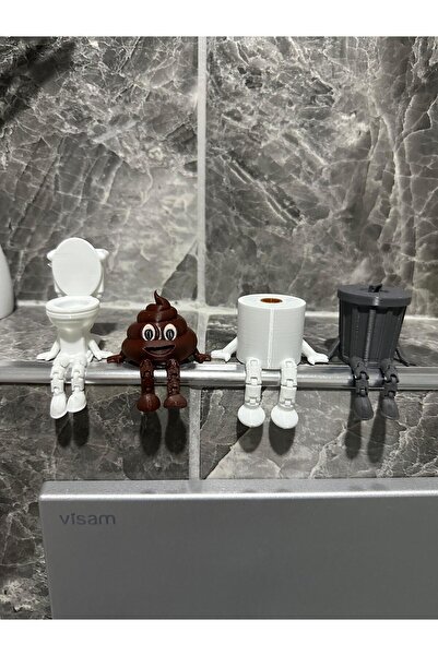 tekmation 4'lü Eğlenceli Banyo Dekoratif Figür Seti /Tuvalet Kağıdı, Kaka Emo...