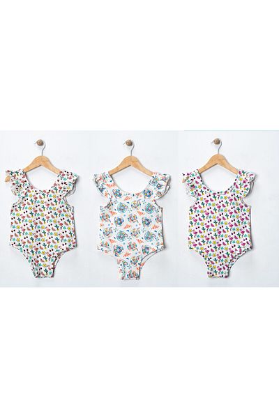 minitrends 3 Pcs Girls' Shoulder Ruffle Swimsuit