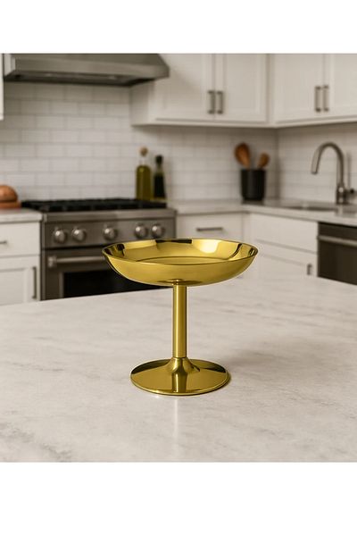 ÖZBURAK Gold Steel High Legged Snack Dessert Treats Serving Bowl & Breakfast Diameter: 11.5 cm Height: 10.5 cm