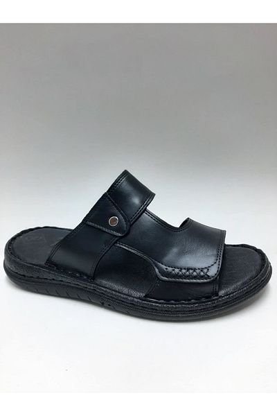 PEKER Genuine Leather Black Daily Open Toe Comfortable Sole Men's Slippers