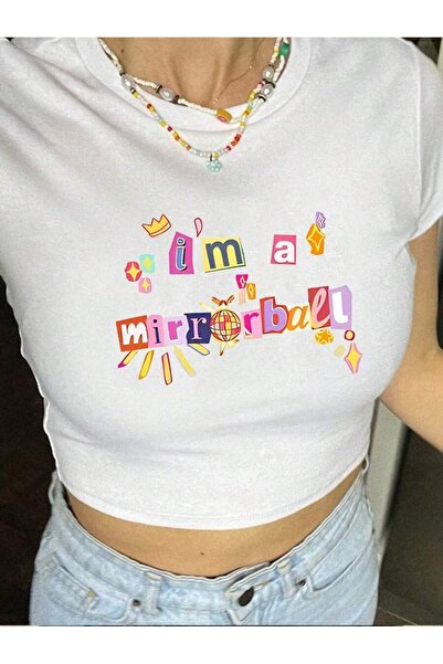 OVER HEAD Tricou Y2K alb pentru femei I'm a Mirorrball Printed Bayb