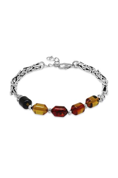 Tesbihane Non-Tarnish Metal King Chain White Dorika Ball Decorated Bala Black Fire Amber Men's Bracelet