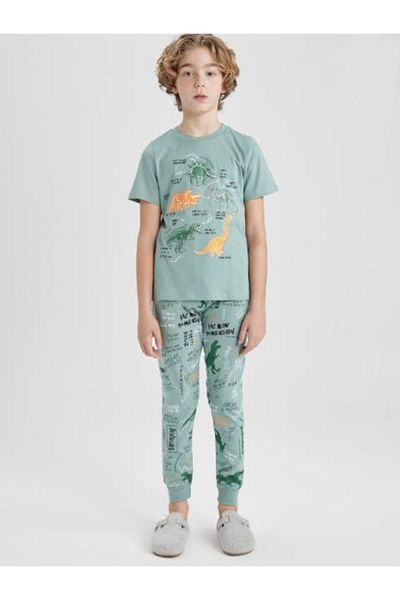 DeFacto Boy's Dinosaur Printed Short Sleeve Pajamas Set Z9178A624Sm