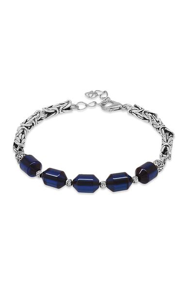 Tesbihane Non-Tarnish Metal King Chain White Dorica Ball Decorated Navy Blue Crimping Amber Men's Bracelet
