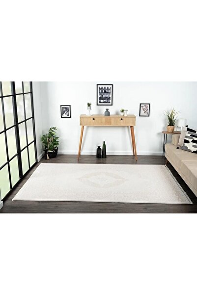 Karmen Halı Truva 8342 Krem Halı Bej Detaylı Kalın Akrilik Tozuaz Modern Klasik Salon Halısı Koridor