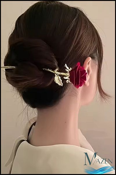 MAZEN Japanese Style Metal Rose Figured Bun Buckle |   Kanzashi Hair Accessory