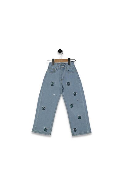 bebitomkids Girl's 6-Year-Old Wide-Leg Rabbit Embroidered Jeans