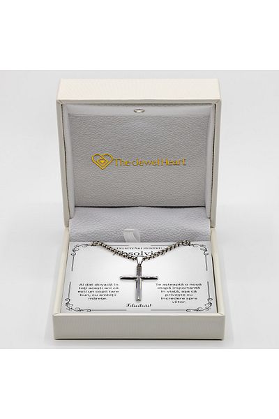 The Jewel Heart Necklace With Message for Graduate Son – Cross Pendant, 316L Steel, Premium Gift