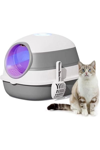 CASAMOJO UV Cat Litter Box Fully Enclosed, Foldable Cat Litter Box with Cat Litter Scoop