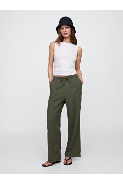 GAP KadınMid Rise Keten Karışımlı Pull-On Wide-Leg Pantolon