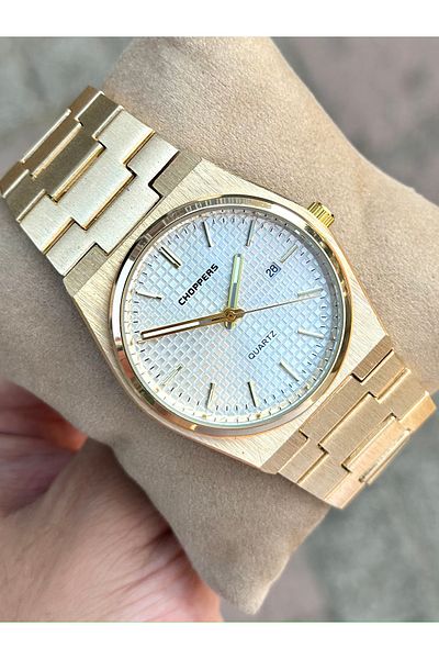 pierrose Gold Steel Cord Men's Wrist Watch with Calendar